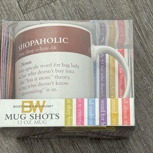 Boston Warehouse White Mug with Colorful Text “Shopaholic “